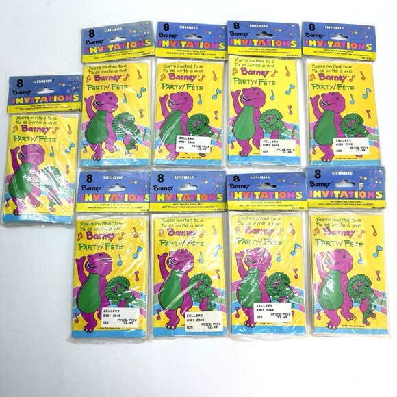 Vintage 90s Barney & Friends TV Show Party Invitations -‎ Lot of 9 Packs of 8 Ea - Picture 1 of 4